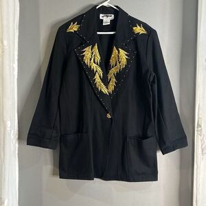 Jen Jen by Darian Vtg black and gold jacket retro unique blazer style Jean hacke